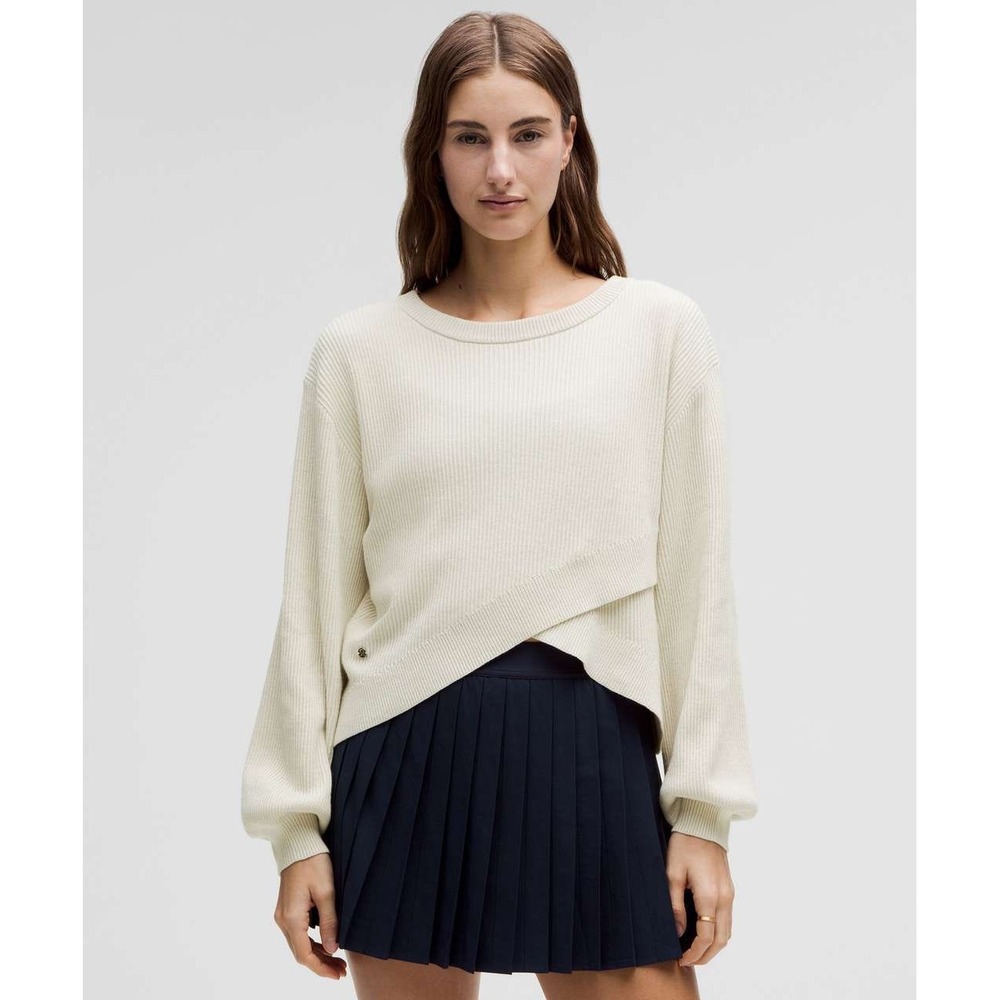Lululemon | Reversible Crossover Sweater 6 White Opal Ribbed Knit Wrap Top